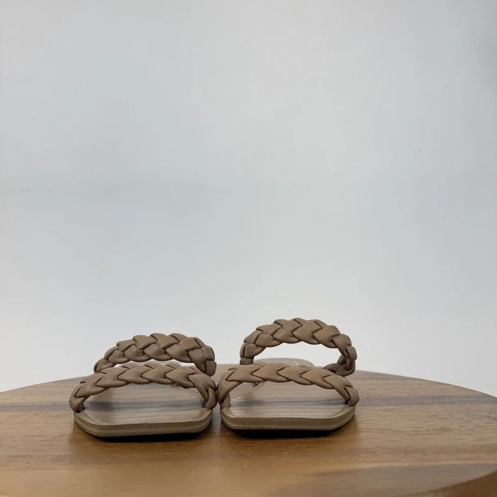 Womens Dolce Vita Beige‎ Faux Snakeskin Double Strap Braided Slides Size 9 M GUC